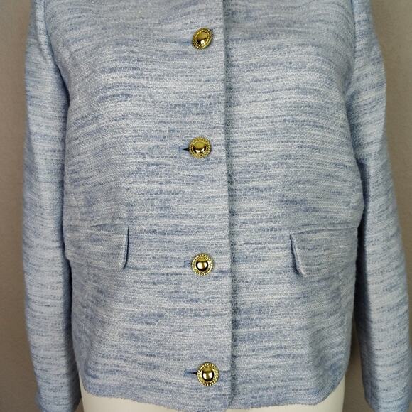 J.Crew Factory Tweed Lady Jacket Light Blue Gold Buttons NWT Size 16 - Picture 12 of 16